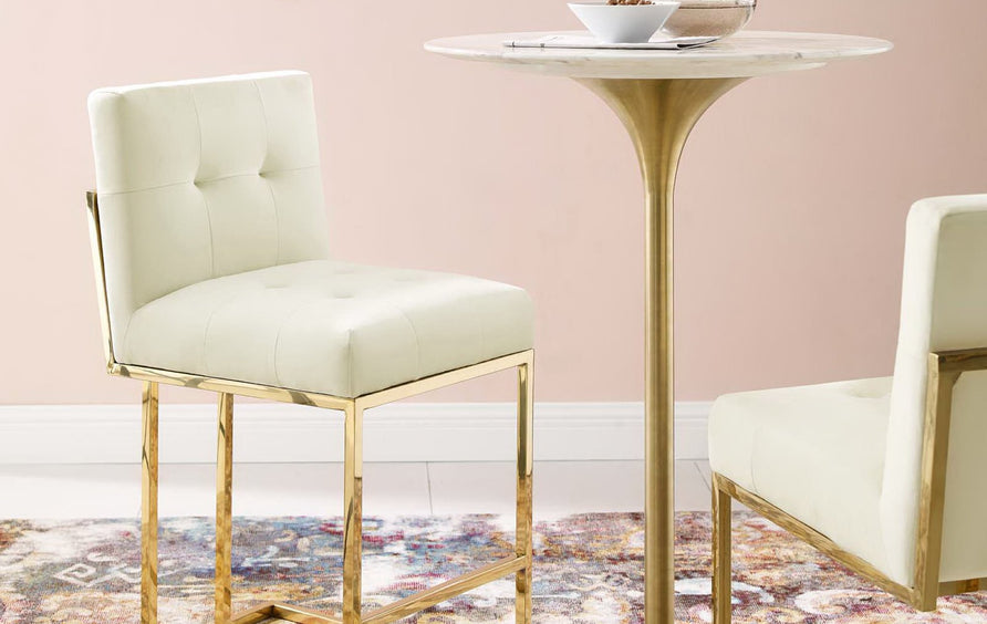 Indigo Gold Stainless Steel Performance Velvet Counter Stool in Gold Ivory