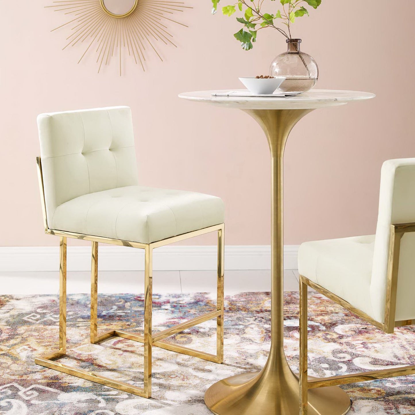 Privy Gold Stainless Steel Performance Velvet Counter Stool by Furniture For America