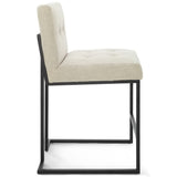 Indigo Black Stainless Steel Upholstered Fabric Counter Stool in Black Beige