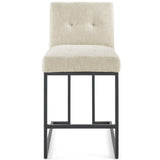 Indigo Black Stainless Steel Upholstered Fabric Counter Stool in Black Beige
