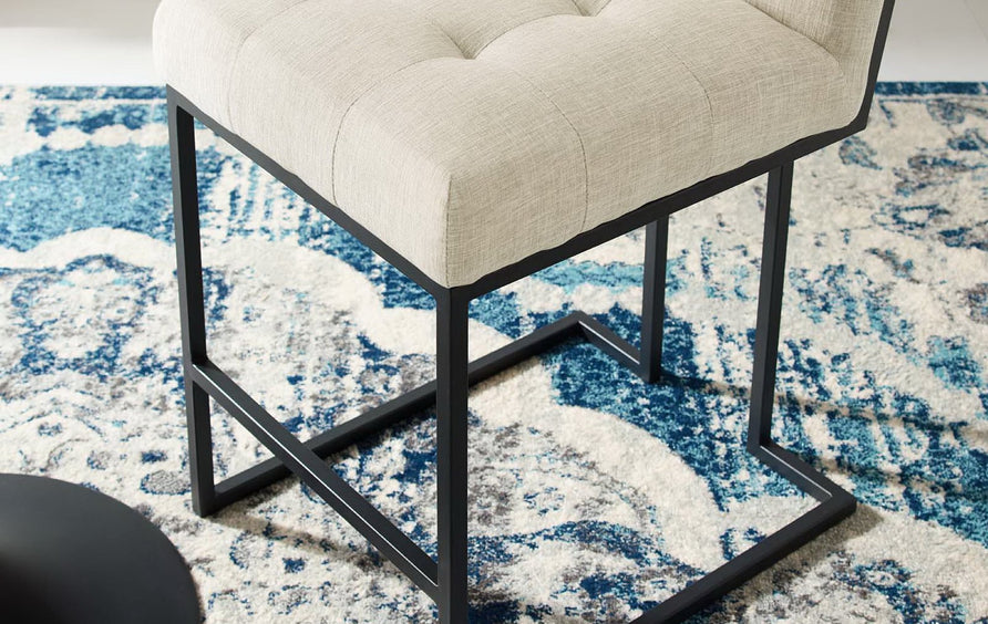 Indigo Black Stainless Steel Upholstered Fabric Counter Stool in Black Beige