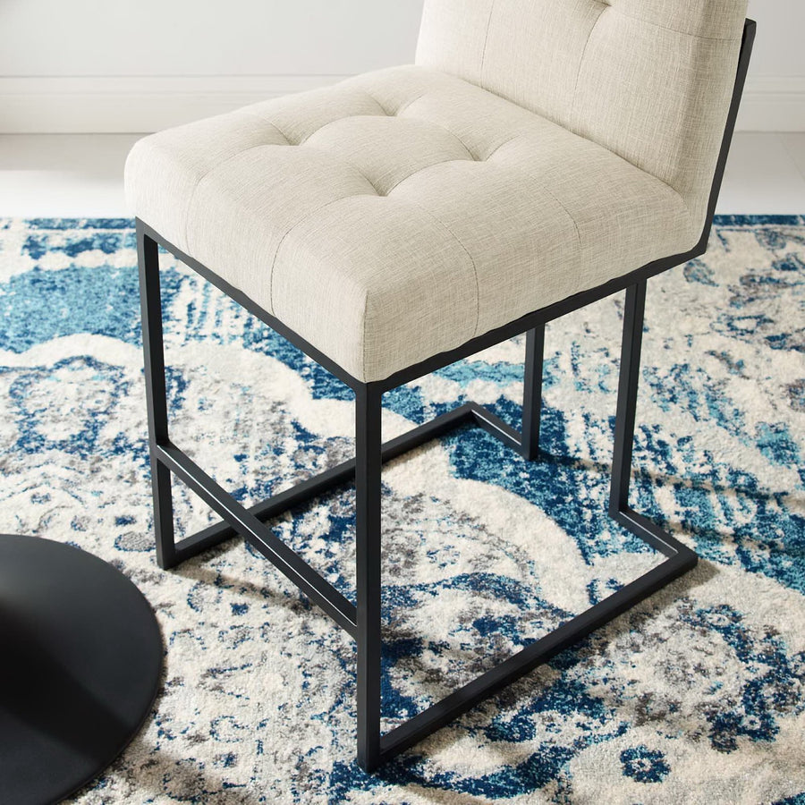 Indigo Black Stainless Steel Upholstered Fabric Counter Stool in Black Beige