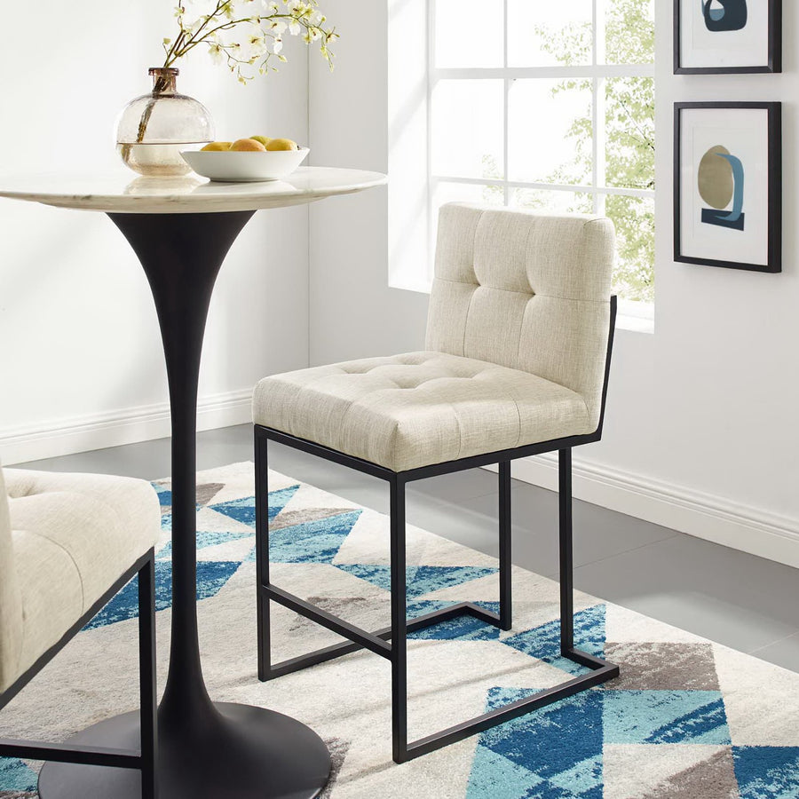 Indigo Black Stainless Steel Upholstered Fabric Counter Stool in Black Beige