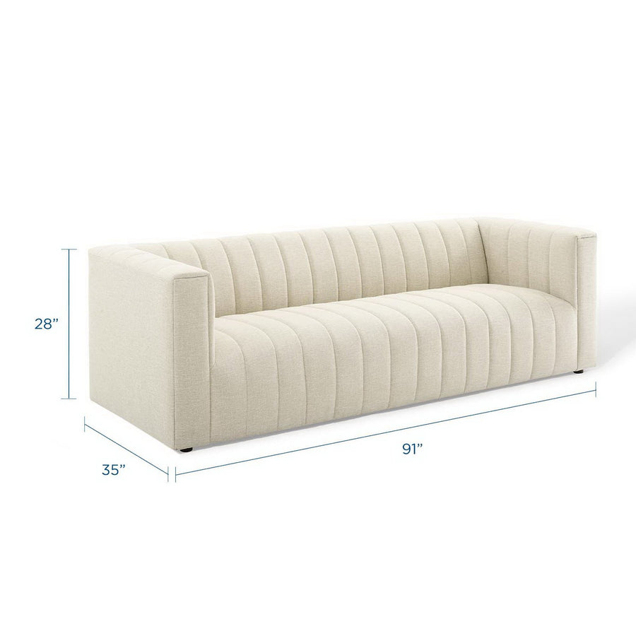 Clifden Channel Tufted Upholstered Fabric Sofa in Beige