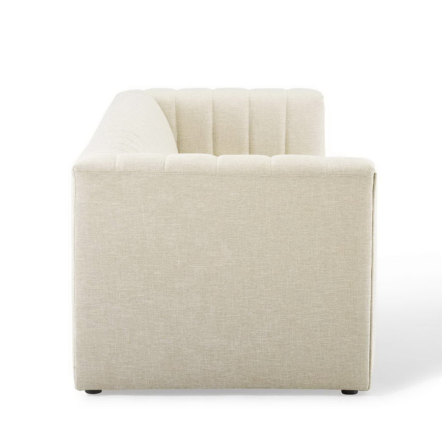 Clifden Channel Tufted Upholstered Fabric Sofa in Beige
