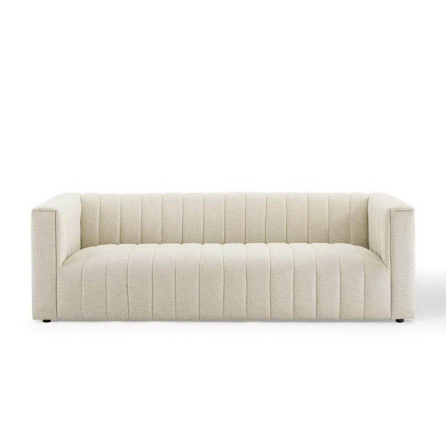 Clifden Channel Tufted Upholstered Fabric Sofa in Beige