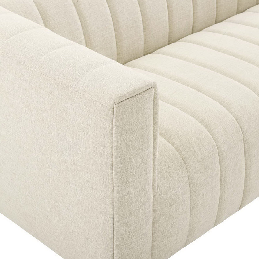 Clifden Channel Tufted Upholstered Fabric Sofa in Beige