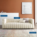 Clifden Channel Tufted Upholstered Fabric Sofa in Beige