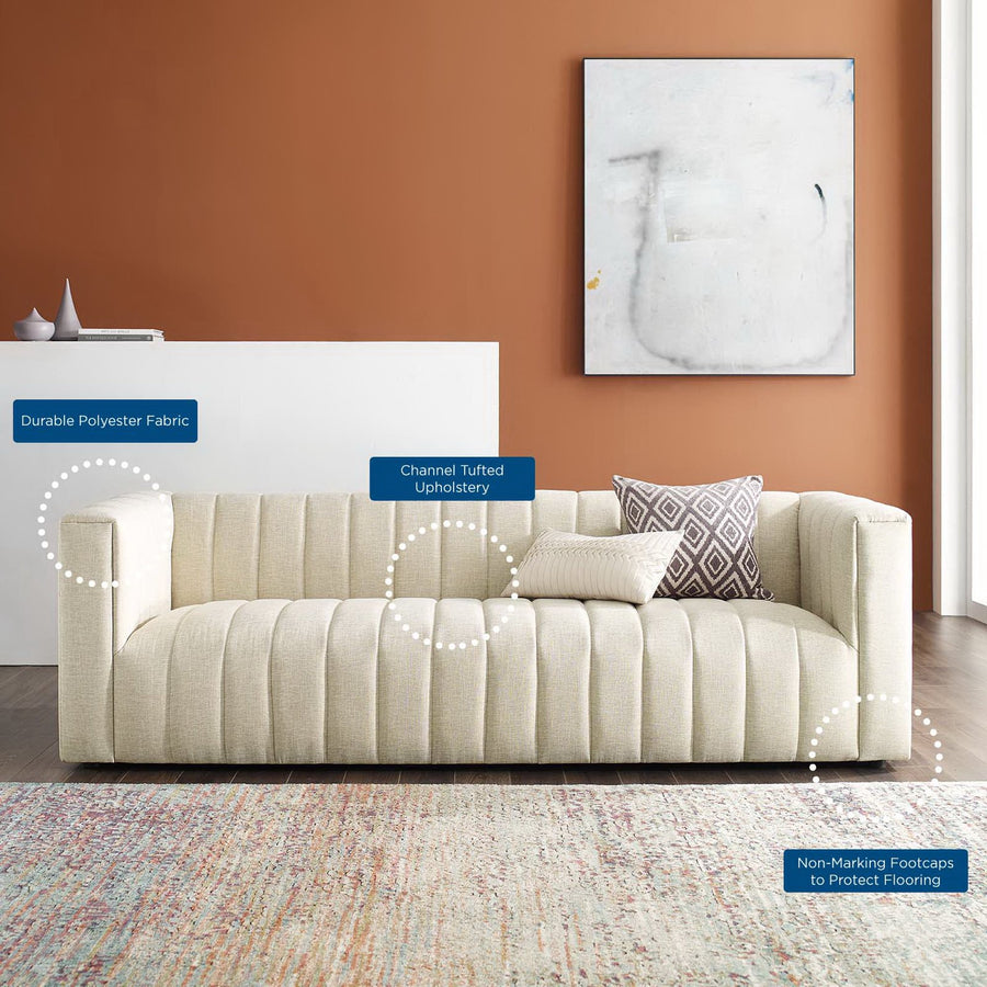 Clifden Channel Tufted Upholstered Fabric Sofa in Beige