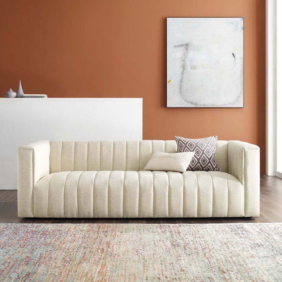 Clifden Channel Tufted Upholstered Fabric Sofa in Beige