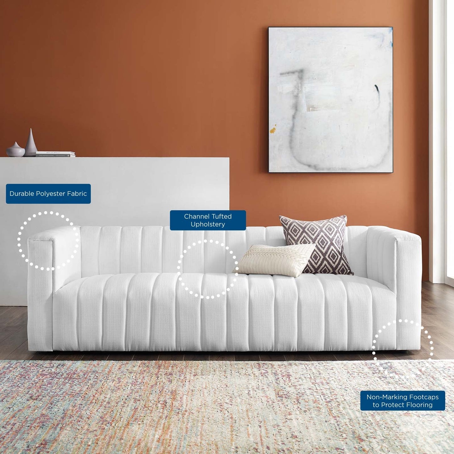 Reflection Channel Tufted Upholstered Fabric Sofa by Furniture for America