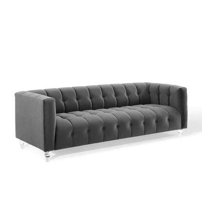 Mesmer Channel Tufted Button Performance Velvet Sofa by Furniture for America