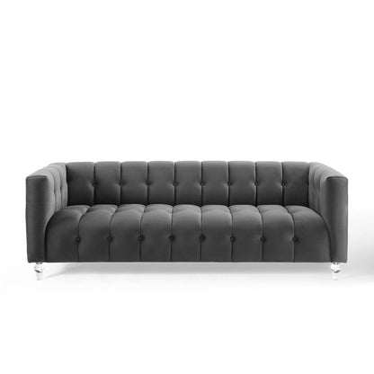 Mesmer Channel Tufted Button Performance Velvet Sofa by Furniture for America