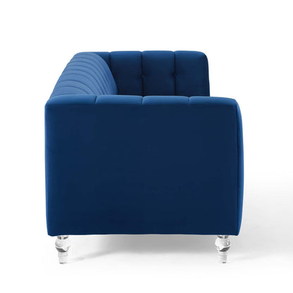 Mesmer Channel Tufted Button Performance Velvet Sofa by Furniture for America