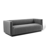 Olive Channel Tufted Velvet Sofa in Gray