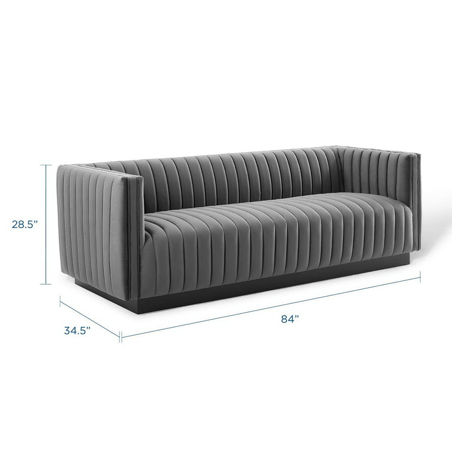Olive Channel Tufted Velvet Sofa in Gray