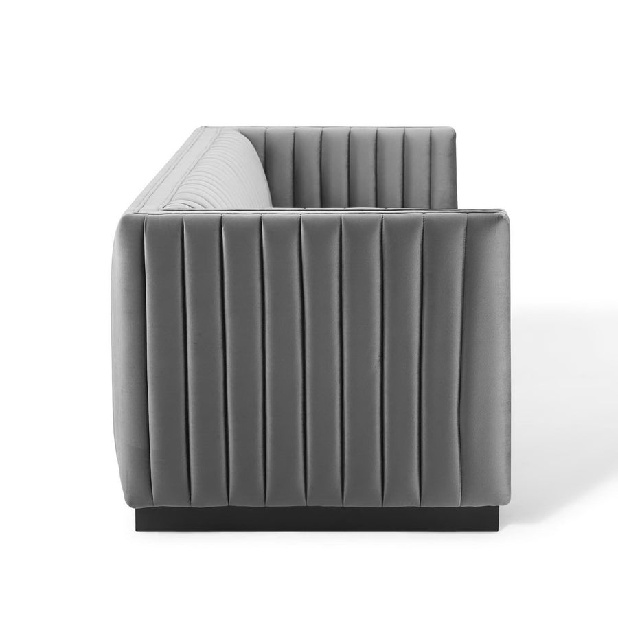 Olive Channel Tufted Velvet Sofa in Gray