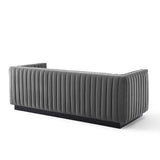 Olive Channel Tufted Velvet Sofa in Gray