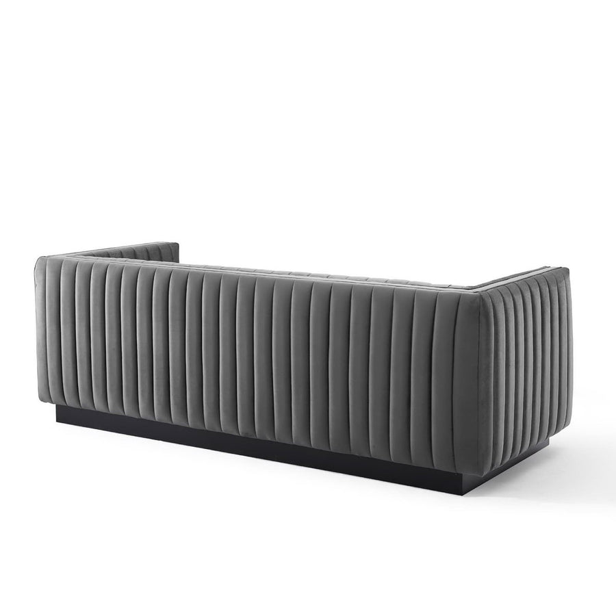 Olive Channel Tufted Velvet Sofa in Gray