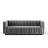 Olive Channel Tufted Velvet Sofa in Gray