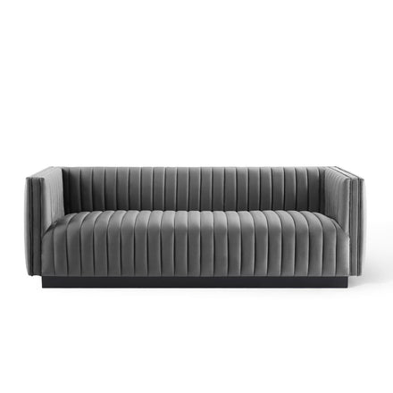 Conjure Channel Tufted Velvet Sofa in Gray