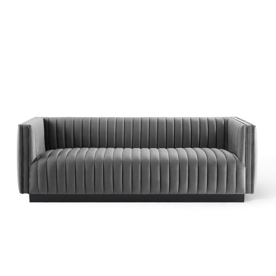 Olive Channel Tufted Velvet Sofa in Gray