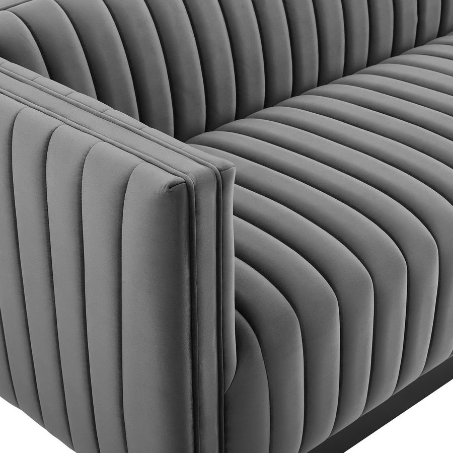 Olive Channel Tufted Velvet Sofa in Gray