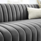 Olive Channel Tufted Velvet Sofa in Gray