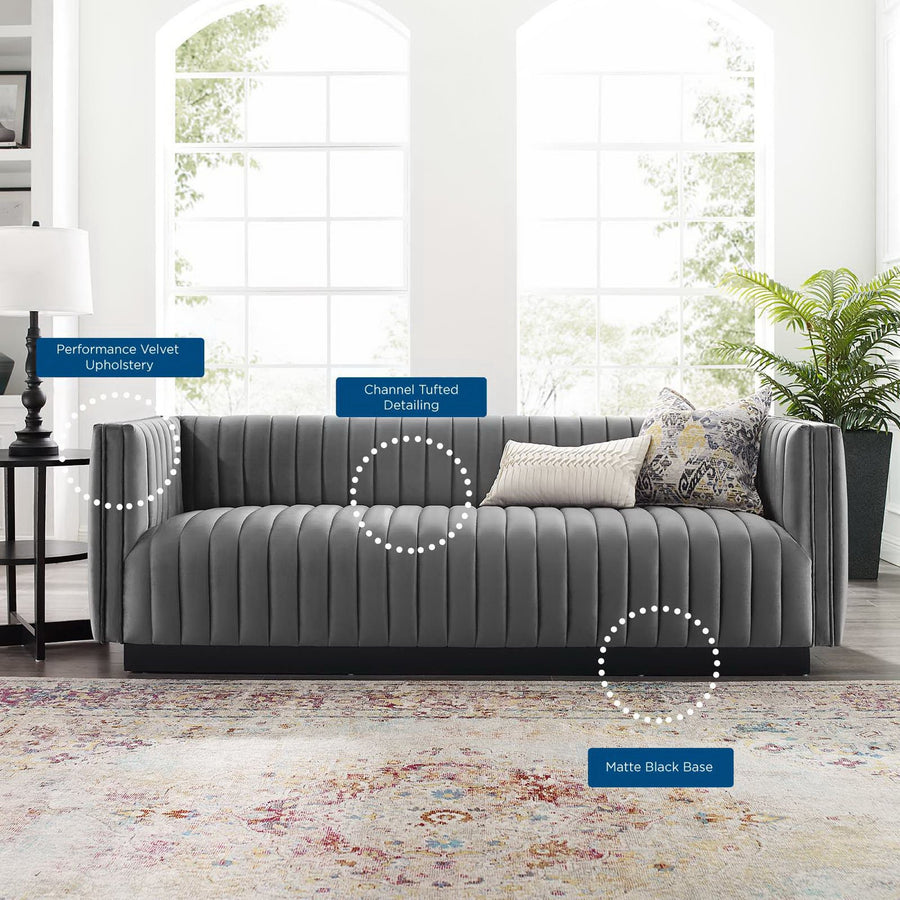 Olive Channel Tufted Velvet Sofa in Gray
