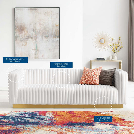 Charisma Channel Tufted Performance Velvet Living Room Sofa by Furniture for America