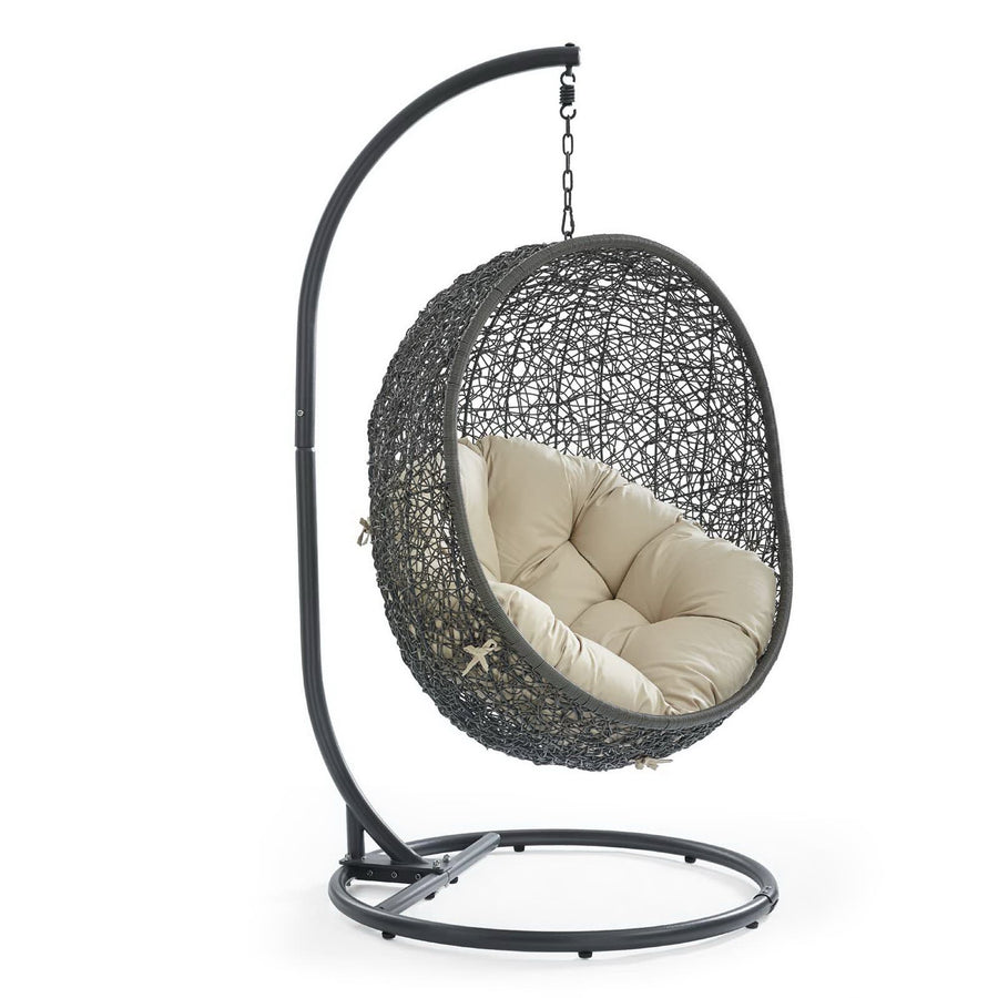 Cornice Outdoor Patio Sunbrella® Swing Chair With Stand in Gray Beige