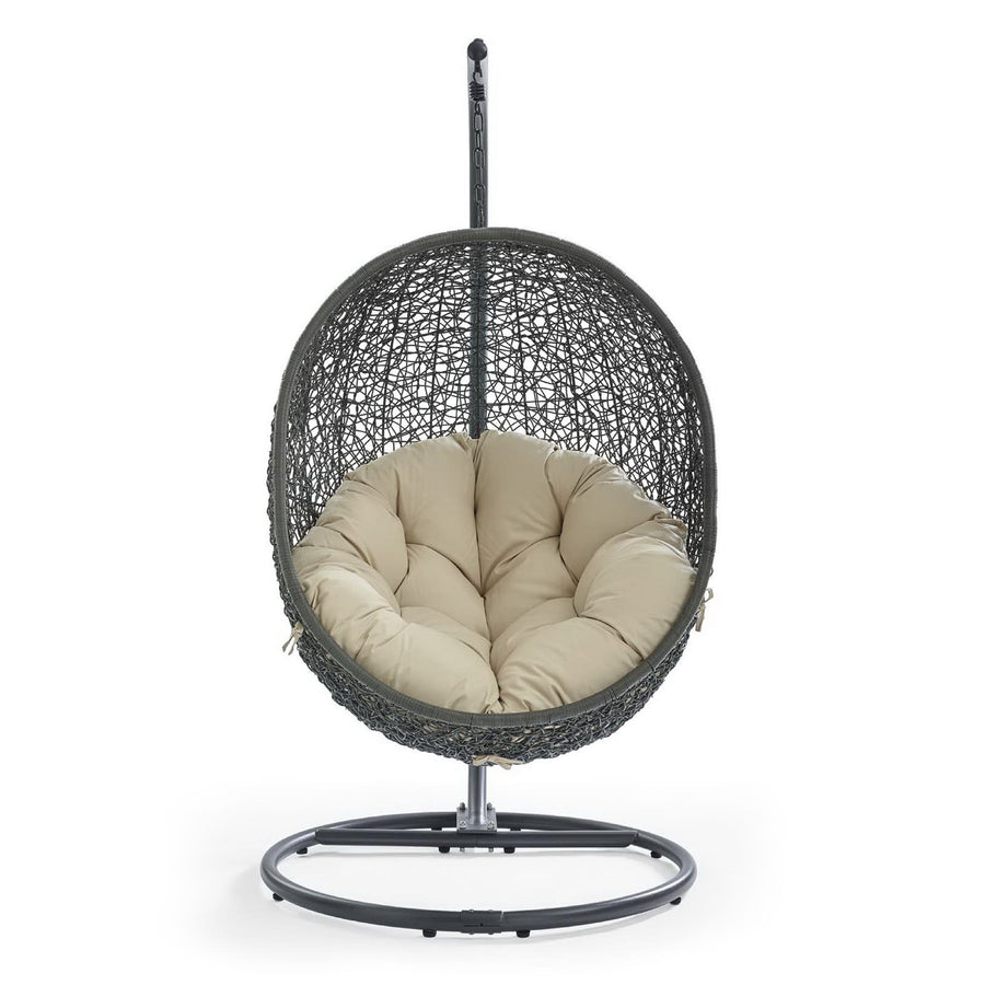 Cornice Outdoor Patio Sunbrella® Swing Chair With Stand in Gray Beige