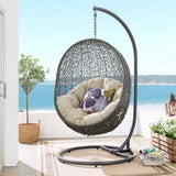 Cornice Outdoor Patio Sunbrella® Swing Chair With Stand in Gray Beige