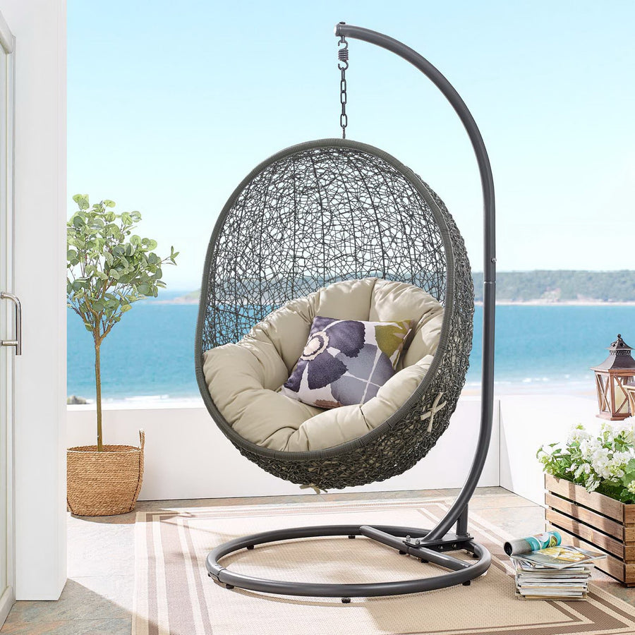 Cornice Outdoor Patio Sunbrella® Swing Chair With Stand in Gray Beige