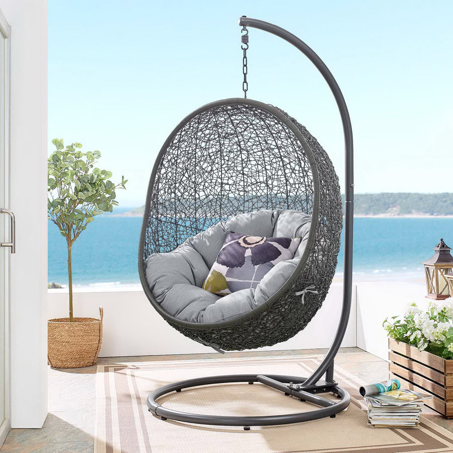 Cornice Outdoor Patio Sunbrella® Swing Chair With Stand in Gray Gray