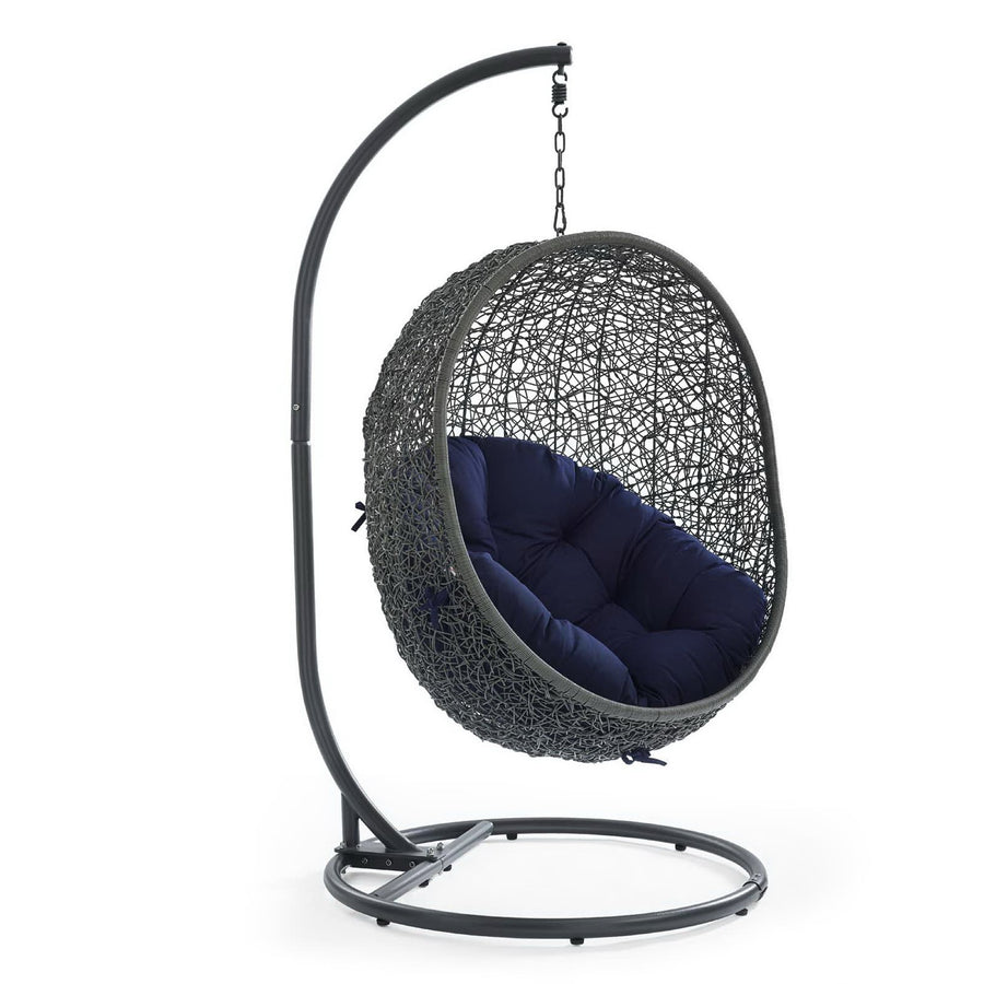 Cornice Outdoor Patio Sunbrella® Swing Chair With Stand in Gray Navy