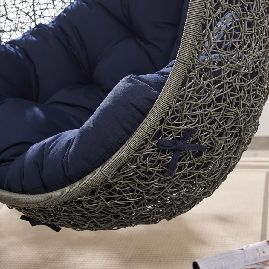 Cornice Outdoor Patio Sunbrella® Swing Chair With Stand in Gray Navy