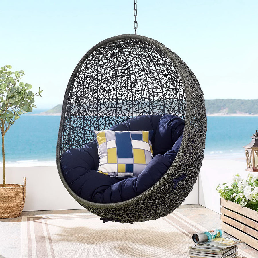 Cornice Outdoor Patio Sunbrella® Swing Chair With Stand in Gray Navy