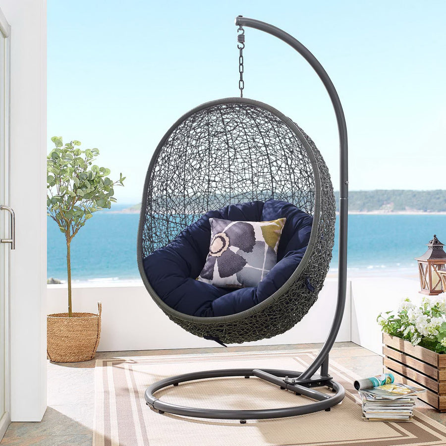 Cornice Outdoor Patio Sunbrella® Swing Chair With Stand in Gray Navy