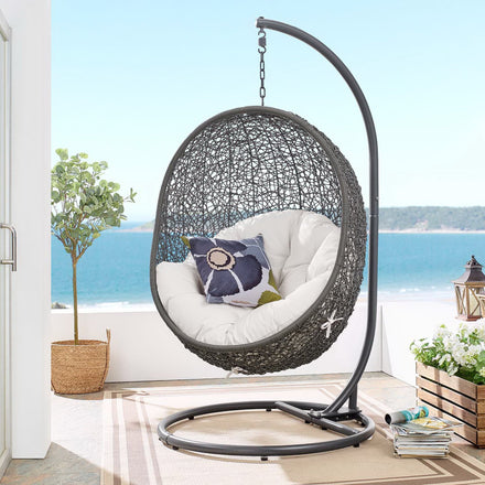 Hide Outdoor Patio Sunbrella® Swing Chair With Stand in Gray White