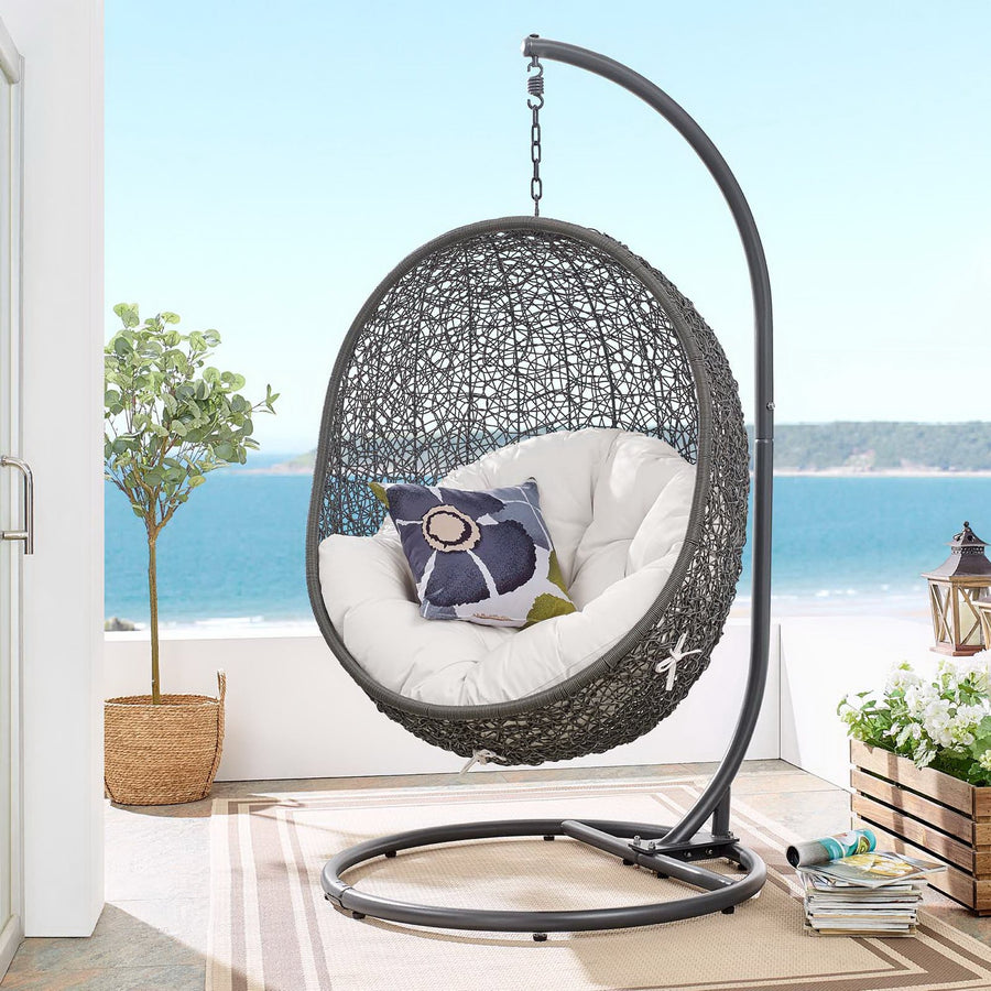 Cornice Outdoor Patio Sunbrella® Swing Chair With Stand in Gray White