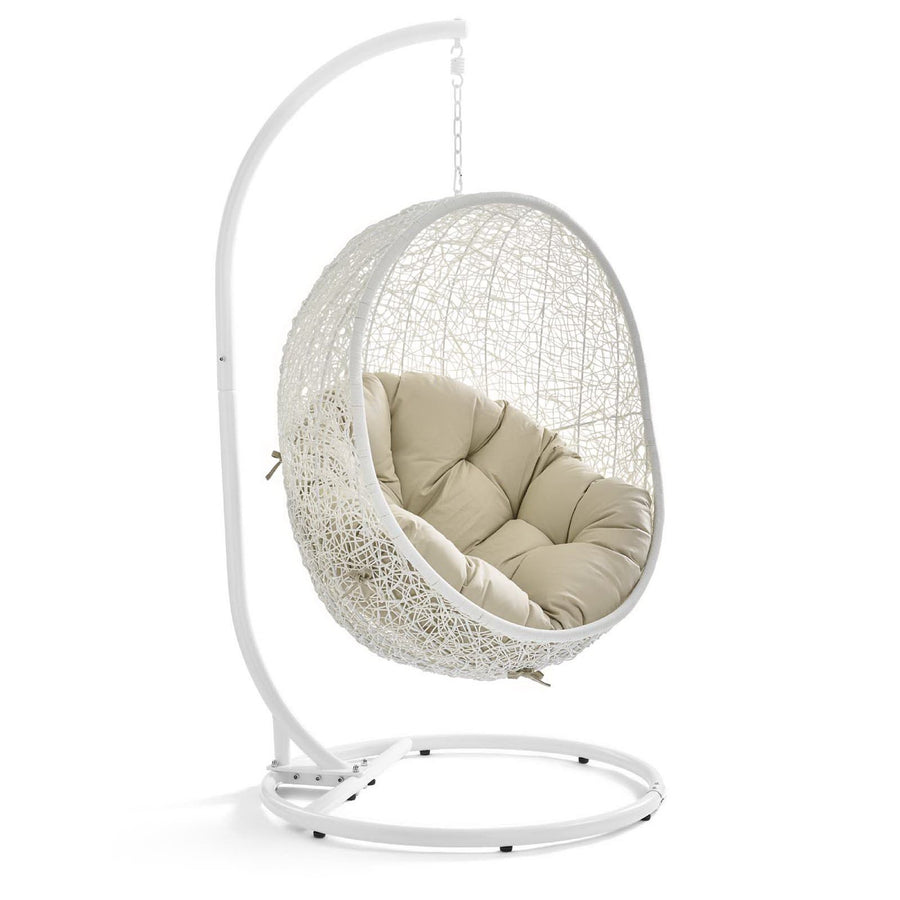 Cornice Outdoor Patio Sunbrella® Swing Chair With Stand in White Beige