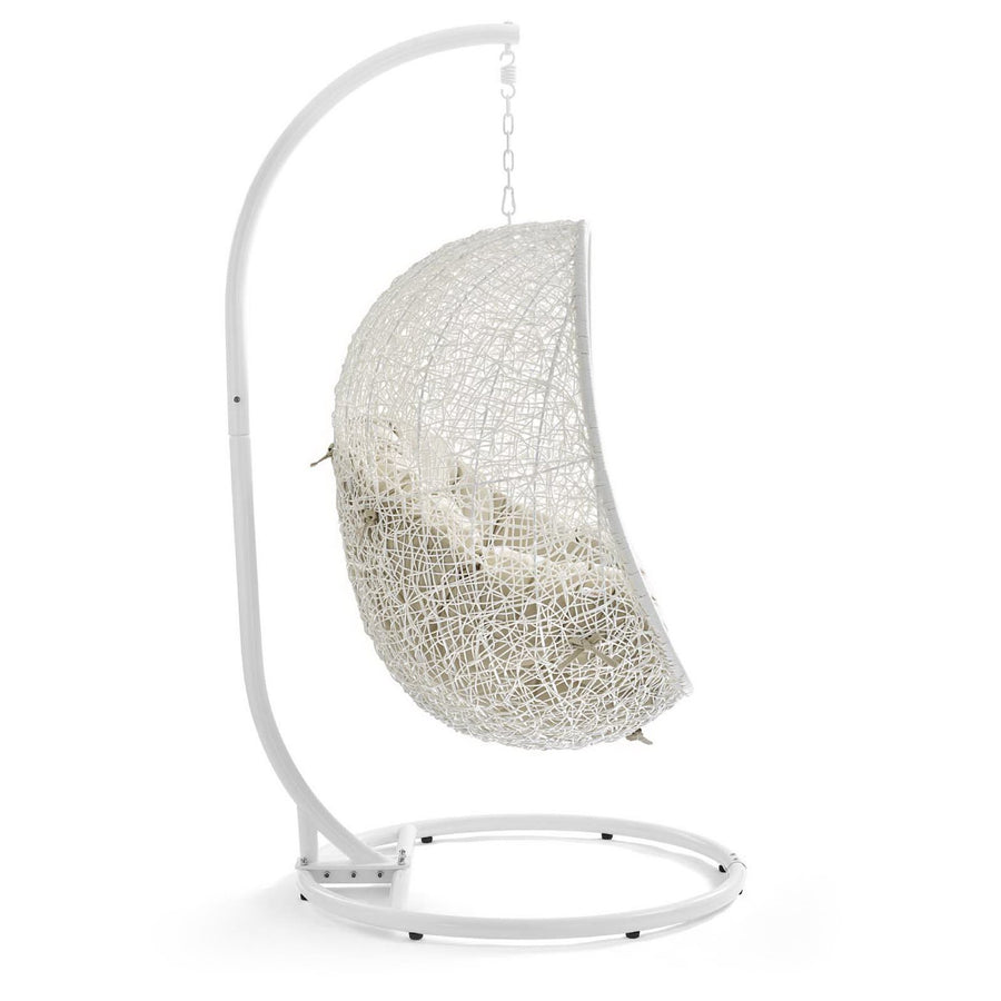 Cornice Outdoor Patio Sunbrella® Swing Chair With Stand in White Beige
