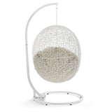 Cornice Outdoor Patio Sunbrella® Swing Chair With Stand in White Beige