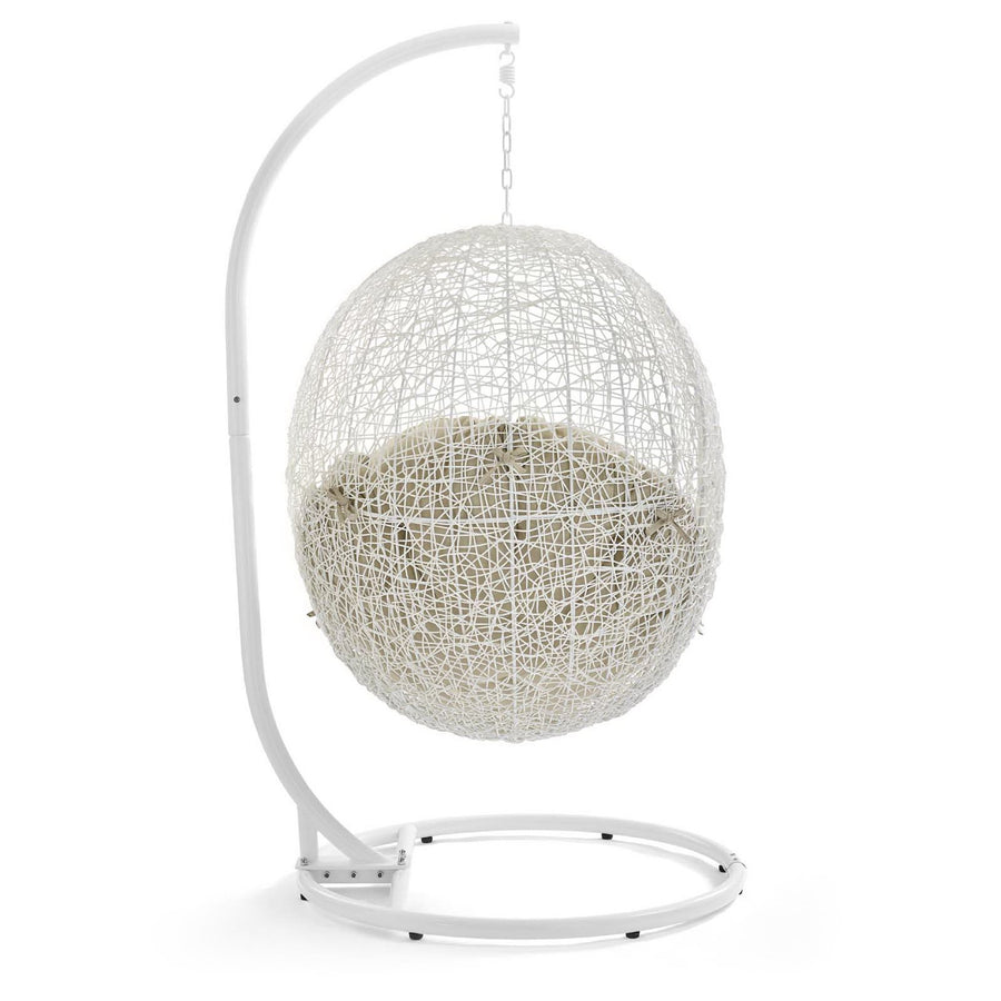 Cornice Outdoor Patio Sunbrella® Swing Chair With Stand in White Beige