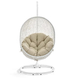 Cornice Outdoor Patio Sunbrella® Swing Chair With Stand in White Beige