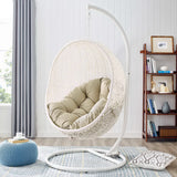 Cornice Outdoor Patio Sunbrella® Swing Chair With Stand in White Beige