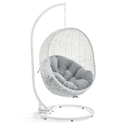 Hide Outdoor Patio Sunbrella® Swing Chair With Stand in White Gray