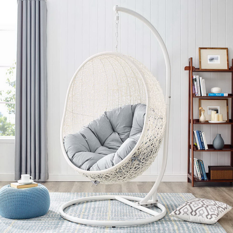 Cornice Outdoor Patio Sunbrella® Swing Chair With Stand in White Gray