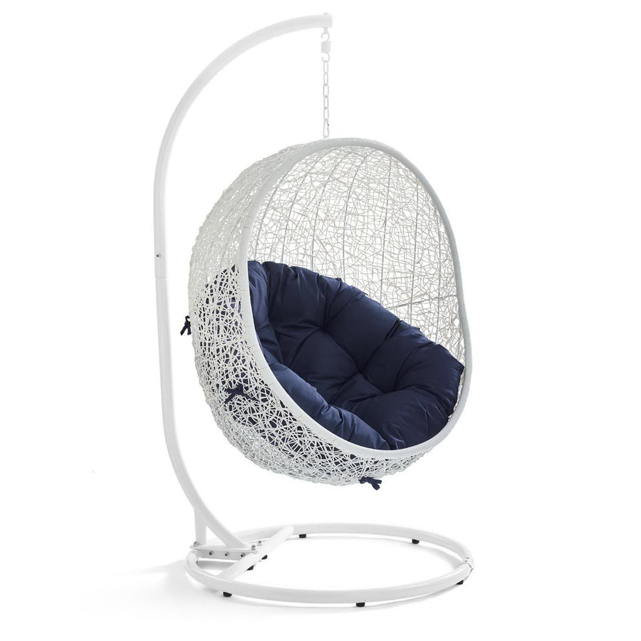 Cornice Outdoor Patio Sunbrella® Swing Chair With Stand in White Navy